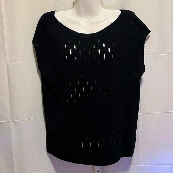 Lafayette 148 New York M Knit Top Black Cutout Cap Sleeve Capsule Old Money Lux - Picture 2 of 10
